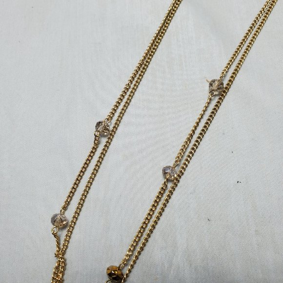 Crystal and gold double layer with tassel necklace - Picture 5 of 7